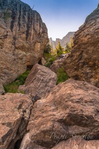 Giant red rocks along the Bear Lake trail at Rocky Mountain National Park, Colorado